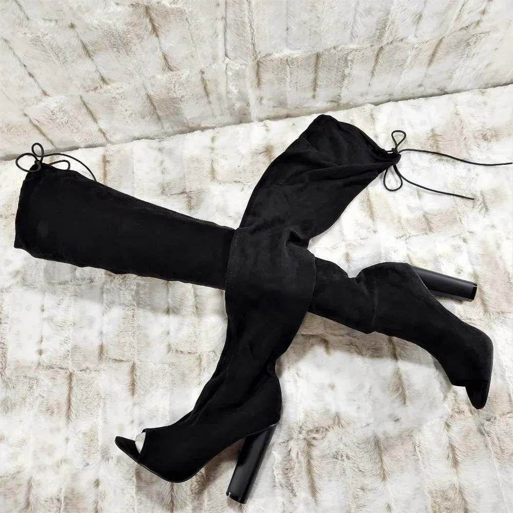 * So Me Black Faux Suede Stretch OTK Thigh Boot 4